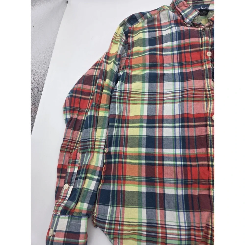 Ralph Lauren Boys M (12-14) Button Shirt Collared Casual Plaid Long Sleeve Y2K